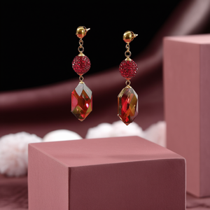 Pendientes de Moda con Baño de Oro PVD, Acero Inoxidable 316L, Colgante Hexagonal con Bola de Cristal Roja - Product Image 3
