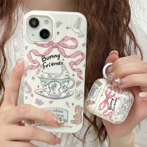 <span class=keywords><strong>Funda</strong></span> coreana bonita con lazo rosa para auriculares de conejo para <span class=keywords><strong>Apple</strong></span> para <span class=keywords><strong>AirPods</strong></span> 4 Pro, <span class=keywords><strong>Funda</strong></span> brillante, conejito, amigos, dibujos animados de plástico - Product Image 2