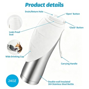 Gourde d'hydratation portable pour animaux de compagnie, en acier inoxydable, isolée, pour les voyages en voiture, le camping, avec bol en silicone portable - Product Image 3