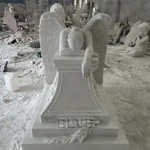BLVE 대형 화이트 스톤 묘지 우는 천사 동상 묘비 기념물 천연 대리석 마석