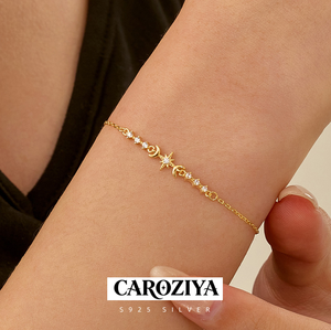 Wholesale Fashion Silver Jewelry 925 Sterling Silver Star And Moon Bracelet Zircon Gold Plated Chain Bracelets For Women
