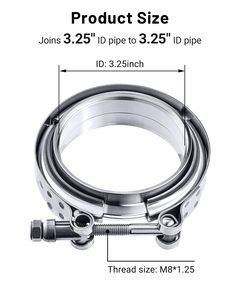304 Stainless Steel <b>Hose</b> <b>Clamp</b> 3.25 Inch ID M8x1.25 Thread Fine Thread Hex Head Plain Finish - Product Image 1