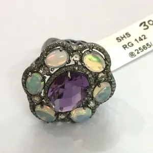 Echte Diamanten und natürlicher Edelstein im fabelhaften und schönen Ring design in 925er Silber mit echten Edelsteinen