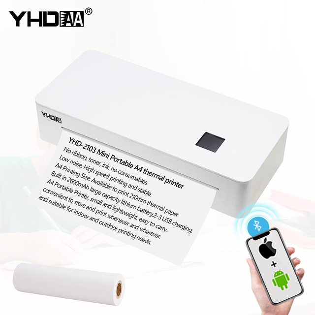 Portable Mini A4 Thermal Printer for Office Documents USB & BT 210mm Black and White Style Stocked