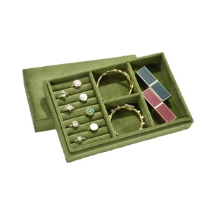 Wholesale <b>Custom</b> Logo Velvet Jewelry Tray with Lid Stackable Ring <b>Lipstick</b> Jewelry Organizer Storage Case Rectangle Shaped - Product Image 1