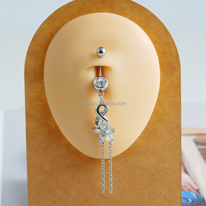 <span class=keywords><strong>Piercing</strong></span> <span class=keywords><strong>all</strong></span>'<span class=keywords><strong>Ombelico</strong></span> con Doppia Catena in Acciaio Placcato, Gioiello con Pendente a Catena Lunga - Product Image 5