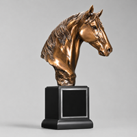 Sculpture de tête de cheval en résine bronze personnalisée, trophée, statue avec base noire, résistante à la corrosion, art animalier pour la décoration de bureau
