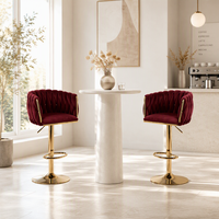 Tabouret de bar ergonomique haut de gamme en velours rouge, pivotant, réglable en hauteur avec vérin à gaz, pour salon, café, restaurant, pub, mobilier