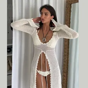 LIANMENG AB397 Hot Sale Lace Hollow Crochet Swimsuit Cover Ups Bathing Suit Beachwear Tunic Beach Dress