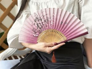 Guansen Flowers Hand Held Fans Bamboo Folding Fans With Fabric Sleeve <b>Gifts</b> Eco-friendly Chinese Vintage Retro Style Fans - Product Image 6