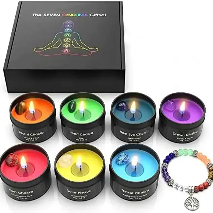 Regalo di guarigione spirituale personalizzato candela di energia per yoga con candela di cera di soia per aromaterapia candele di cristallo profumate