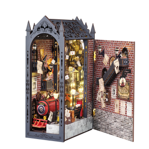 Kit d'insertion d'étagère <span class=keywords><strong>de</strong></span> recoin <span class=keywords><strong>de</strong></span> livre <span class=keywords><strong>de</strong></span> <span class=keywords><strong>gare</strong></span> <span class=keywords><strong>de</strong></span> train en bois 3D DIY Kit <span class=keywords><strong>de</strong></span> modèle miniature étagère avec serre-livres lumineux pour cadeaux d'anniversaire - Product Image 1