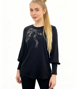 Maglione da Donna Primavera/Autunno in <span class=keywords><strong>Maglia</strong></span> Morbida Elasticizzata di Alta Qualità con <span class=keywords><strong>Grande</strong></span> Fiocco e Paillettes Ricamate, Maniche Lunghe, Pullover Plus Size - Product Image 1