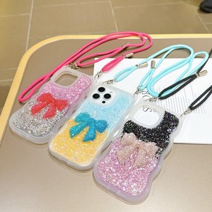 Coque de téléphone antichoc en TPU avec dégradé de paillettes et nœud décoratif pour iPhone 13/14/15/16/17 Pro Max, personnalisable - Product Image 5