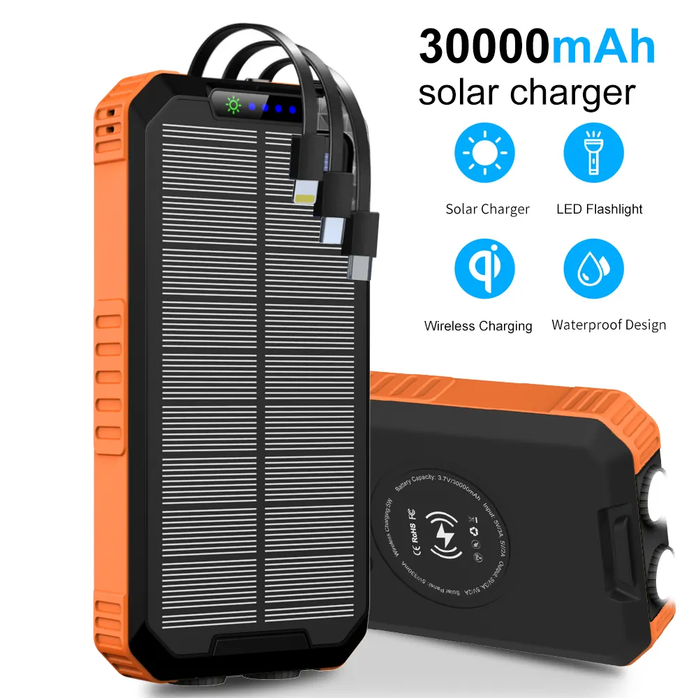 Charger 30000mah Waterproof Solar Power Bank Mobile Powerbank Solar Energy Power Banks For Mobile Phone