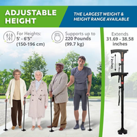 Canne de marche pliable noire avec Bluetooth intelligent, lumière LED, alarme, radio FM, base stable, légère et réglable