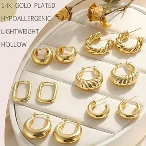 KJ Fashion Jewelry Gold Plated Twist Chunky Thick Hoop Huggie Earrings For Women Jewelry