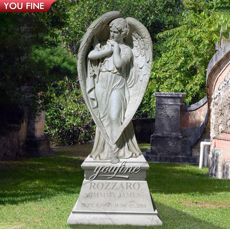 Наружное кладбище, ручная резка, белый мрамор, молитвенный ангел, надгробный камень