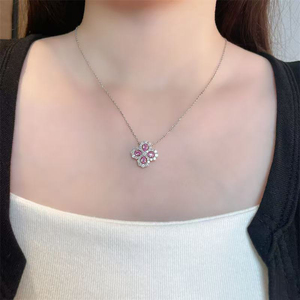 18K Weißgold Labor-Diamant Kleeblatt Saphir Birnenförmiger Anhänger Glücksbringer Halskette für Damen Diamantkette Labor-Diamantschmuck - Product Image 4