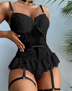 <b>Women</b> Sexy Lingerie Lace Underwear Bondage Garter Choker Straps Lace-up Lace Luxury Exotic Long Corset Red Lingerie - Product Image 3