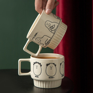 <span class=keywords><strong>Mug</strong></span> mignon <span class=keywords><strong>de</strong></span> dessin animé Niche Ins, tasse empilable douce, résistance à haute température, poignée, couple domestique, tasse à eau en céramique innovante - Product Image 4