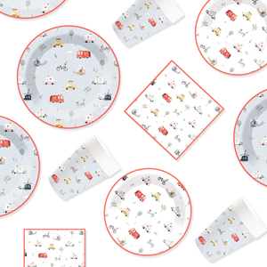 DAMAI Décorations de table personnalisées pour fête sur le thème du transport : Ensemble d'assiettes en papier Ambulance et Voiture de Police - Product Image 6