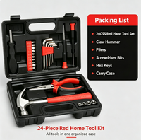 Ensemble d'outils à main rouges pratiques de 24 pièces, kit de réparation multi-usages pour la maison avec boîte de rangement pour les projets d'entretien domestique quotidiens