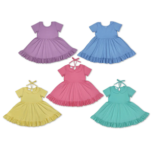 Vestidos de Verano al por Mayor para Niñas Pequeñas, Vestido Dulce de 0 a 16 Años, Manga Corta, Algodón Sólido, Volantes, Largo hasta la Rodilla, Estilo A-Line - Product Image 1