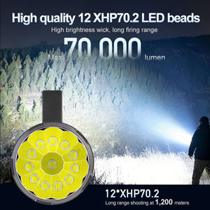 Lampe torche WOSEN en alliage d'aluminium avec ventilateur de refroidissement, 70000 lumens, super lumineuse, 12 perles XHP70, portée de recherche de 400-500 m pour patrouille - Product Image 2