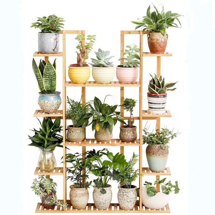 Plant Stand Rack Bamboo 9 Tier 17 Potted Flower Pot Holder Shelf Indoor Outdoor Planter Display Garden Shelving Living Room