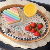Rieten decoratieve schaal, fruitschaal, draagbaar, Europees design, handgemaakt, opbergbakken voor thuis, woonkamer.