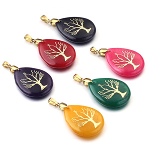 Muti Design Natural Gemstone Teardrop Pendants with PVD Gold Tree of Life | DIY Jewelry Making Supplies for Necklaces & <b>Bracelet</b> - Product Image 2