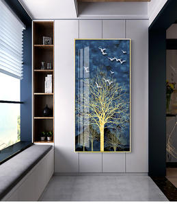 Tableaux muraux décoratifs pour la maison, en porcelaine cristalline 5D, grand incrustation de diamants, tableaux muraux en verre pour hôtel, motifs d'arbres - Product Image 2