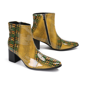 <span class=keywords><strong>Stivali</strong></span> Moda Autunno Inverno da <span class=keywords><strong>Uomo</strong></span> in Pelle di Vacchetta <span class=keywords><strong>Tacco</strong></span> <span class=keywords><strong>Alto</strong></span> Giallo Tubo Corto Punta Quadrata Stile in Vera Pelle - Product Image 5