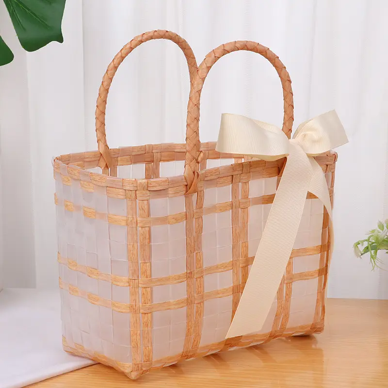 Beach Bags 2022 Women Summer Personalized Retro Vintage Foldable Plastic PVC Basket Bag Beach Bag Handbag Purse For Women