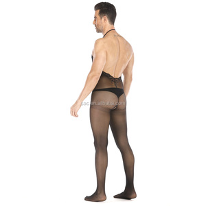 Wn190005 Mannelijke Lingerie Japanse Black Tank Tops Halter Open Jumpsuit Bodystockings Voor Mannen In Sexy Zijden Kousen - Product Image 4