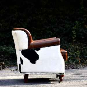 <span class=keywords><strong>Poltrona</strong></span> di Lusso <span class=keywords><strong>Vintage</strong></span> in Pelle di Vacchetta con Schienale in Pelliccia di Mucca, Sedia Singola Reale per Soggiorno e <span class=keywords><strong>Camera</strong></span> <span class=keywords><strong>da</strong></span> Letto - Product Image 4