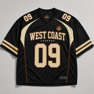 Maillot de football américain surdimensionné personnalisé, streetwear de la côte ouest, vêtements vintage hip hop pour fans - Product Image 2