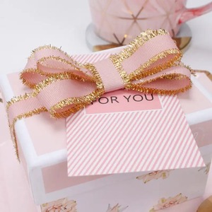 Custom Recycled Polyester/Cotton Satin Ribbons 1-1/2 in Solid Color Pink <b>Red</b> <b>Glitter</b> Printed Gift Packaging Woven Single Face - Product Image 3