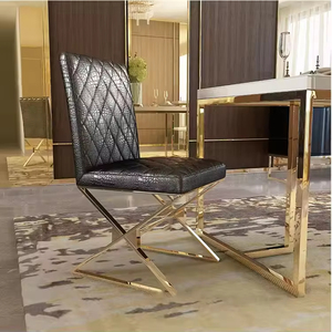 Chaises de salle à manger en acier inoxydable doré avec revêtement en cuir noir pour hôtels, mariages et événements (vente en gros) - Product Image 5