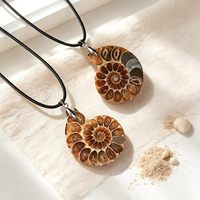 Collier pendentif en tranche d'ammonite naturelle avec sertissage clos, véritable ammonite, bijou de guérison en cristal pour anniversaire