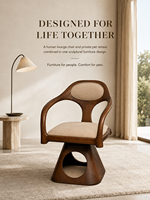 Fauteuil-lit pour chat en bois style Mid-Century Modern, pivotant à 360°, avec niche pour chat et coussin en lin amovible, mobilier d'intérieur pour chats