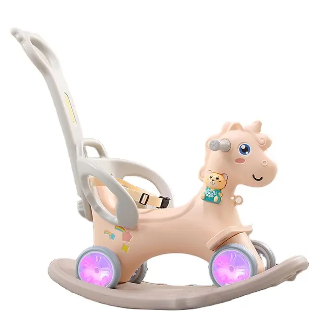 Updated Most Popular Ride Animal Toy Kids Indoor Plastic Children Horse Rocking with wheels