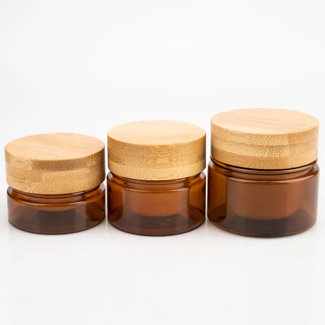 Face Cream Packaging Acrylic Double Wall Cosmetic Jar Custom Cream Jar With Bamboo Wooden Lid