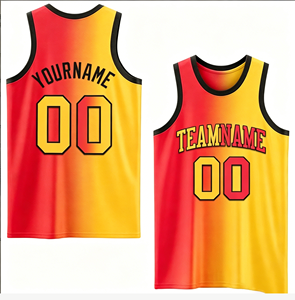 Op maat gemaakte rode gele basketbalshorts met aangepaste naam en nummer, digitale print, 100% polyester mesh, ademend, teamtraining - Product Image 4