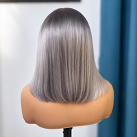 Wig Bob Pendek Rambut Manusia Warna Abu-abu Perak Ombre Bone Straight, Potongan Blunt, Abu-abu Pucat, Wig Bob Lurus Pre-Colored Grosir untuk Wanita