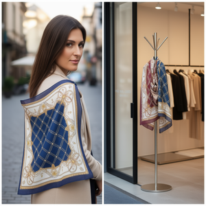 Foulard quadrato a quadretti con fiocco 70x70cm, accessorio moda da donna - Product Image 2