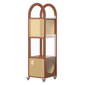 Retro Rattan <b>Corner</b> Shelf With Cat Bed <b>Storage</b> For Living Room Bedroom Office Organizer Eco-Friendly Standing Type - Product Image 5
