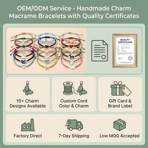 Bracelet <span class=keywords><strong>Macramé</strong></span> Fait Main avec Breloques – Plus de 15 Motifs : Papillon, Tortue, Panda, Trèfle, Baseball, Infini – Réglable, Cadeau d'Amitié, OEM - Product Image 3