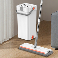 Serpillère plate magique 360° mains libres pour nettoyage humide et sec, avec balai en microfibre et manche en acier, ensemble seau et serpillère pour le nettoyage domestique